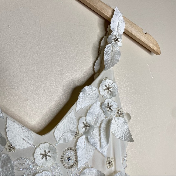 SOLD-VINTAGE XSCAPE BEADED FLORAL APPLIQUÉ FAIRY DRESS WITH SHARKBITE HEM - Picture 3 of 16